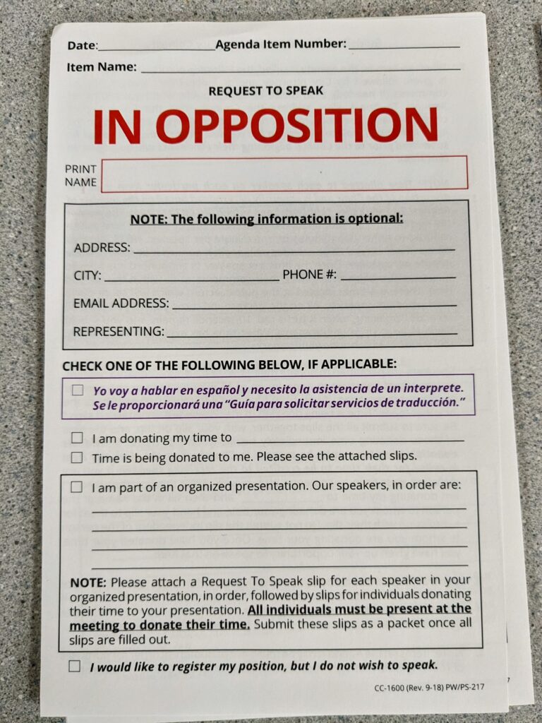 "In Opposition" speaker slip