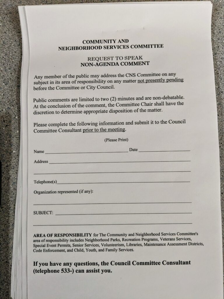 Non-agenda public comment speaker slip